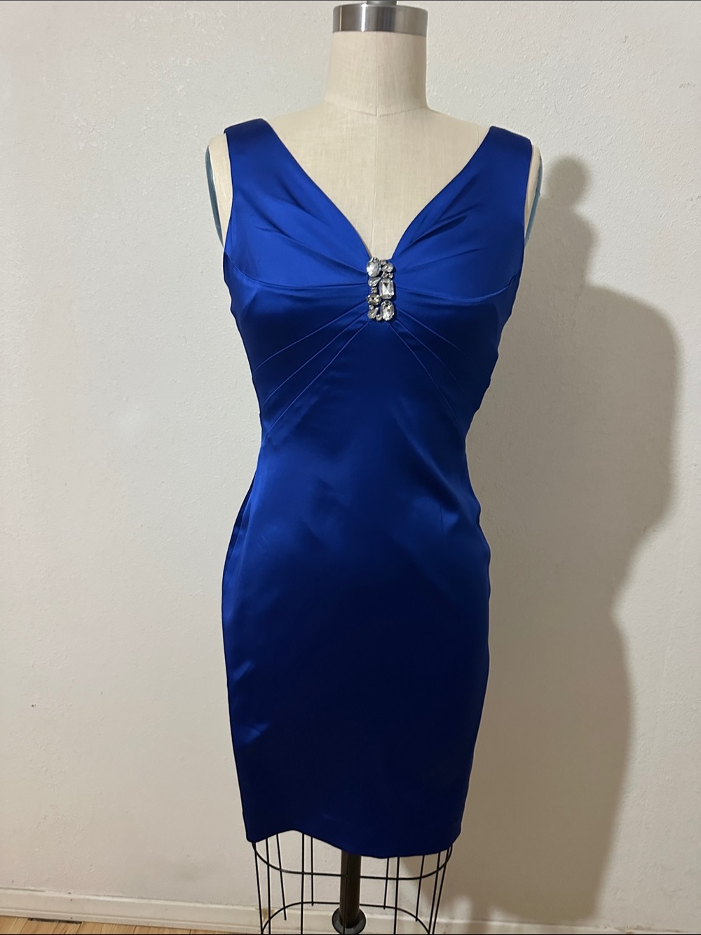 Calvin Klein Royal Blue Sleeveless Sheath Dress with Jewel Accent